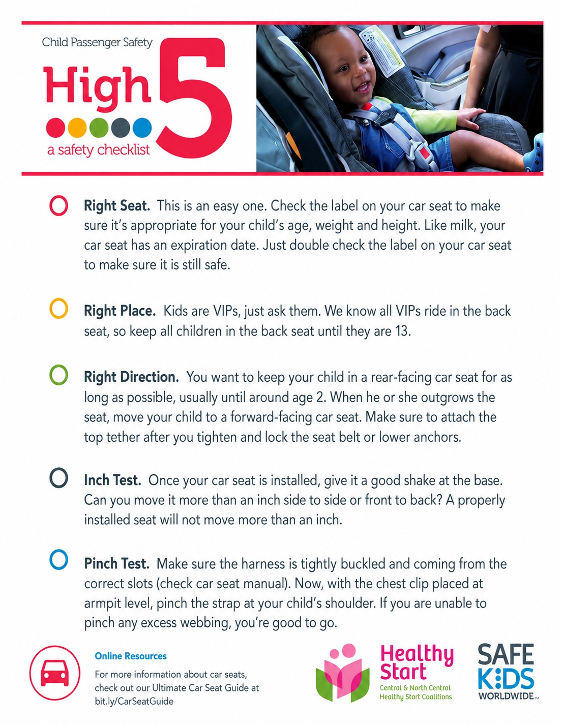 Healthy Start child passenger and car seat safety checklist preview